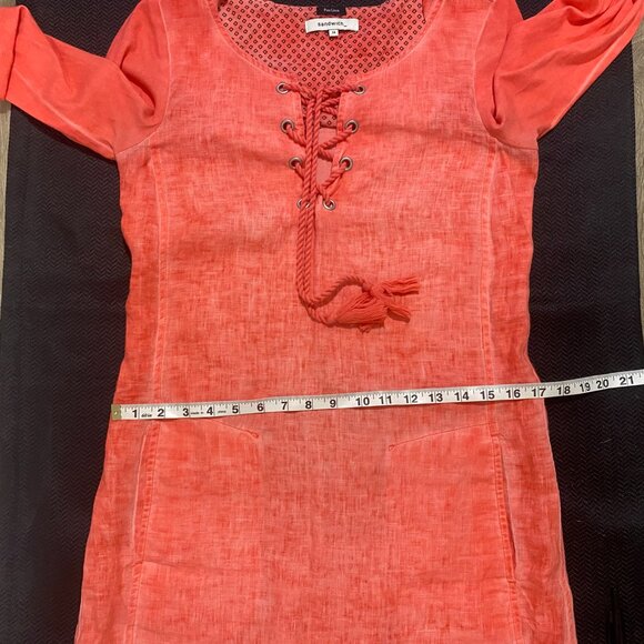 *20🤗You Are Sweet💛 Salmon Sandwich Pure Linen Dress - Picture 12 of 14